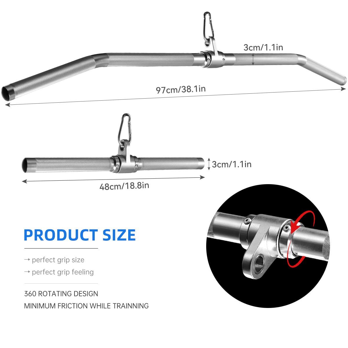 Cable Machine Attachment,lat pull down bar， Tricep Straight Bar, V Bar, LAT Pulldown Attachments，gym attachments for cable machine， Accessories Load 1000lbs (38.1in length bent rod)