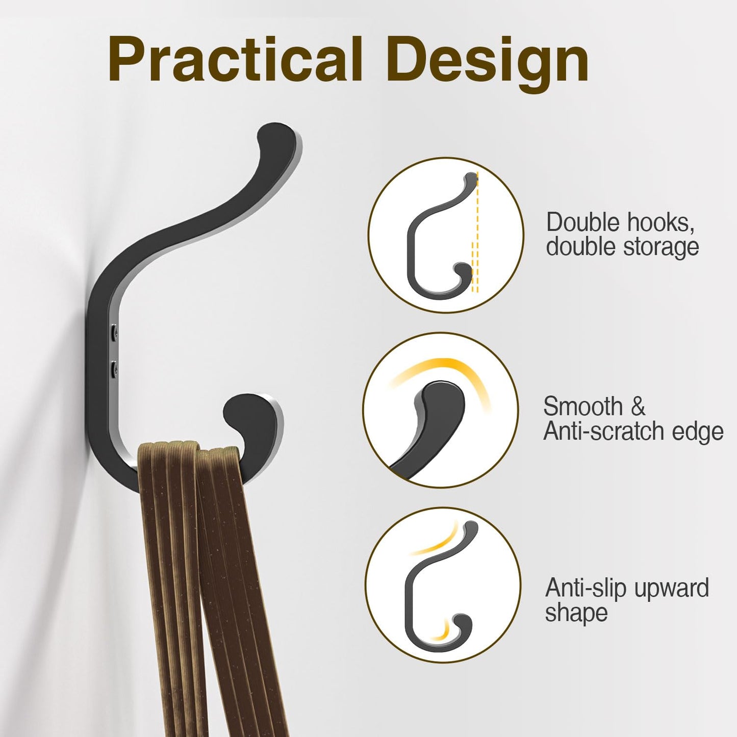bussdis Coat Hanger Wall Mount 8-Pack - Wall Hooks for Hanging Heavy Duty