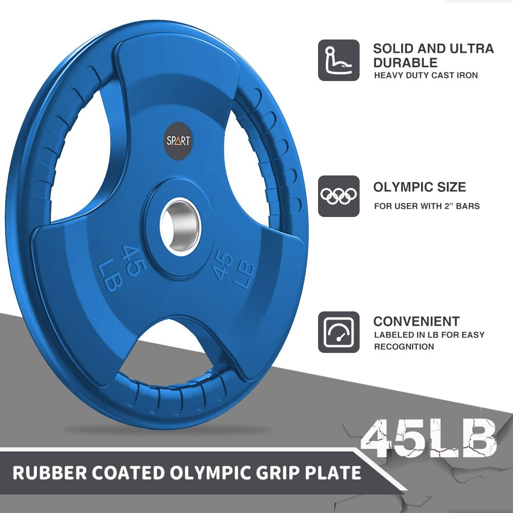SPART Color Weight Plate 2-Inch Rubber Coated Olympic Grip Plate for Barbell,Solid Cast Iron Weight Plates in Pairs or Single for Strength Training,Weightlifting,Crossfit,Home Gym, 2.5LB, Pair
