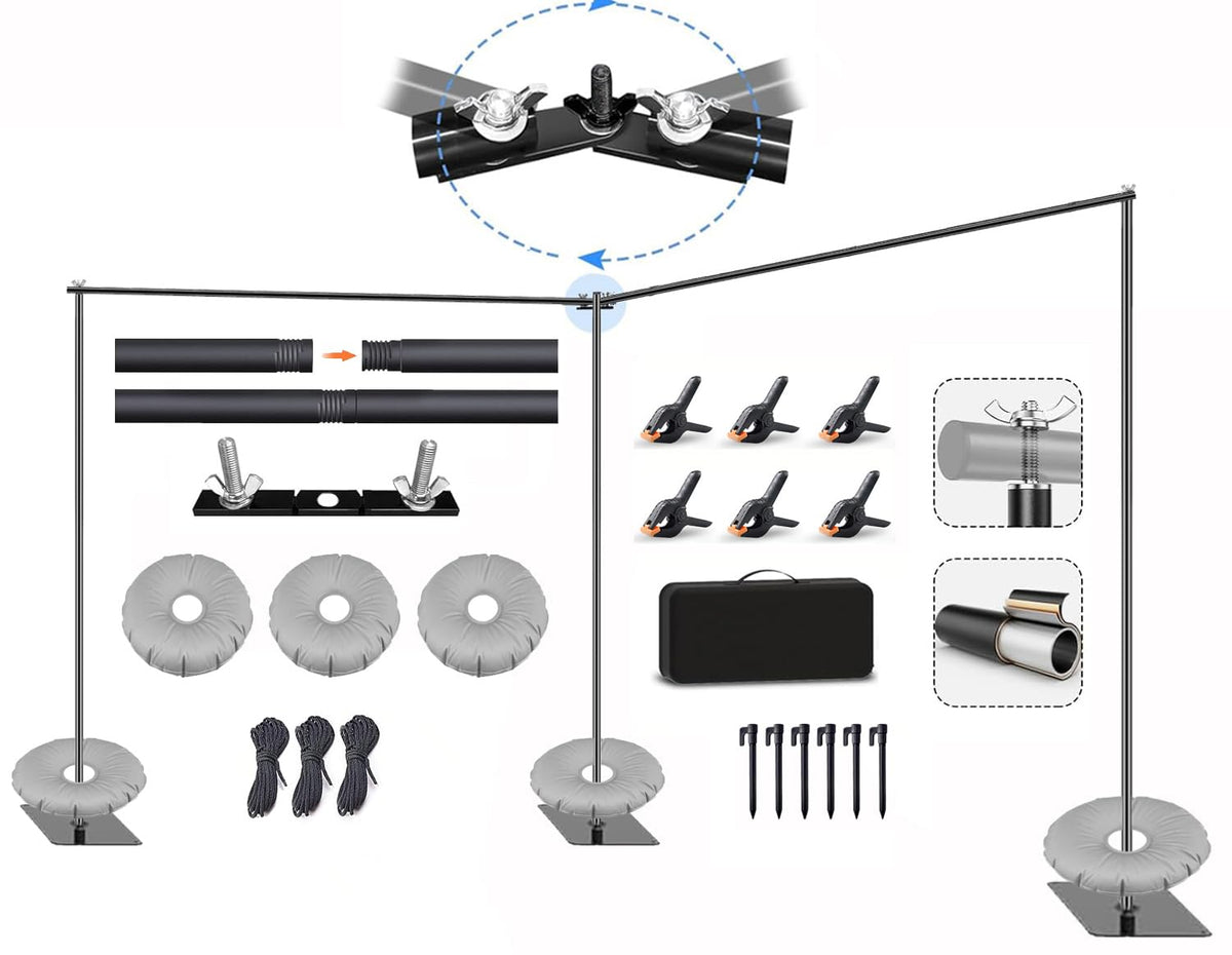 20x7.5ft Adjustable Backdrop Stand Support System Kit, Professional Photo Video Studio Background Stand with Adjustable Width & Height, for Studio, Wedding, Party, Outdoor Shooting