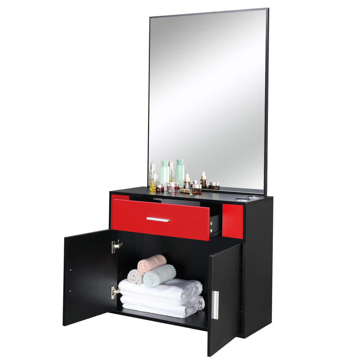 JHshop Barber Salon Station Organizer Cabinet Makeup Hair Styling Beauty Spa Equipment Set, Wall Mount Salon Station Barber Stations Styling Station with Mirror Barber Beauty Spa Salon Equipment