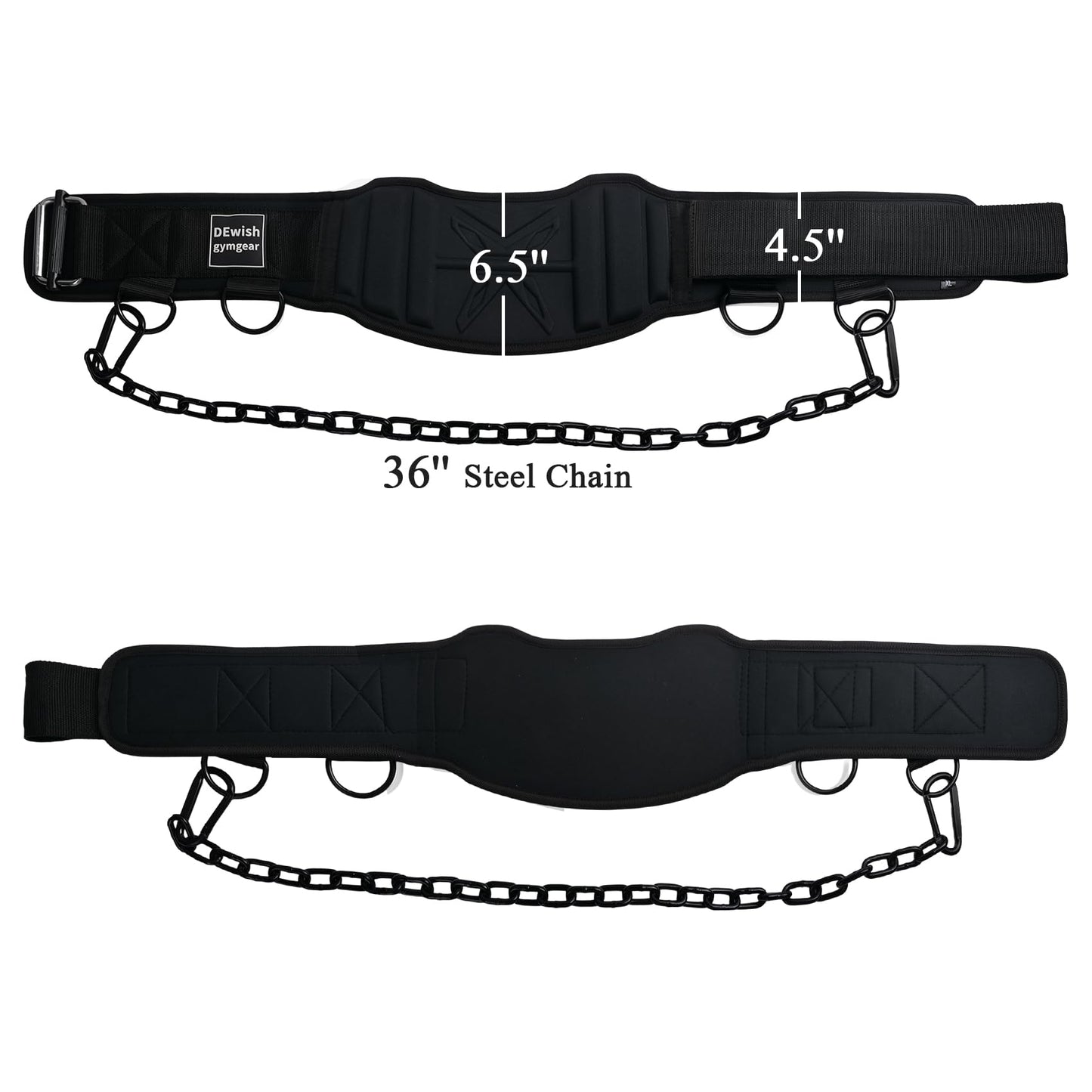 2-in-1 Weightlifting Belt & Dip Belt with 41 IN Steel Chain for Pull Up,Added Weight Training (Black, L(35"-39"))
