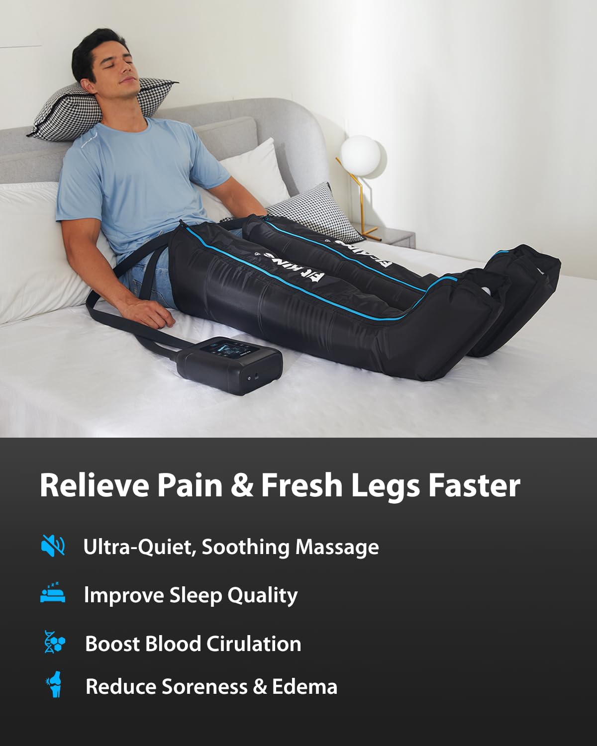 FIT KING Professional Air Compression Leg Recovery Compression System, Rechargeable Portable Recovery Boots Pneumatic Compression Device, Fast Recovery & Improved Circulation for Athletes (Large)