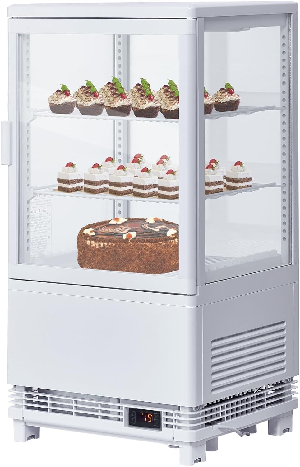 Towallmark Commercial Refrigerator Display Case, 2 Cu.Ft. Countertop Pastry Display Case, Single Door Cake Fridge Bakery Refrigerator with Double-Layered Glass Door and LED Lighting, White