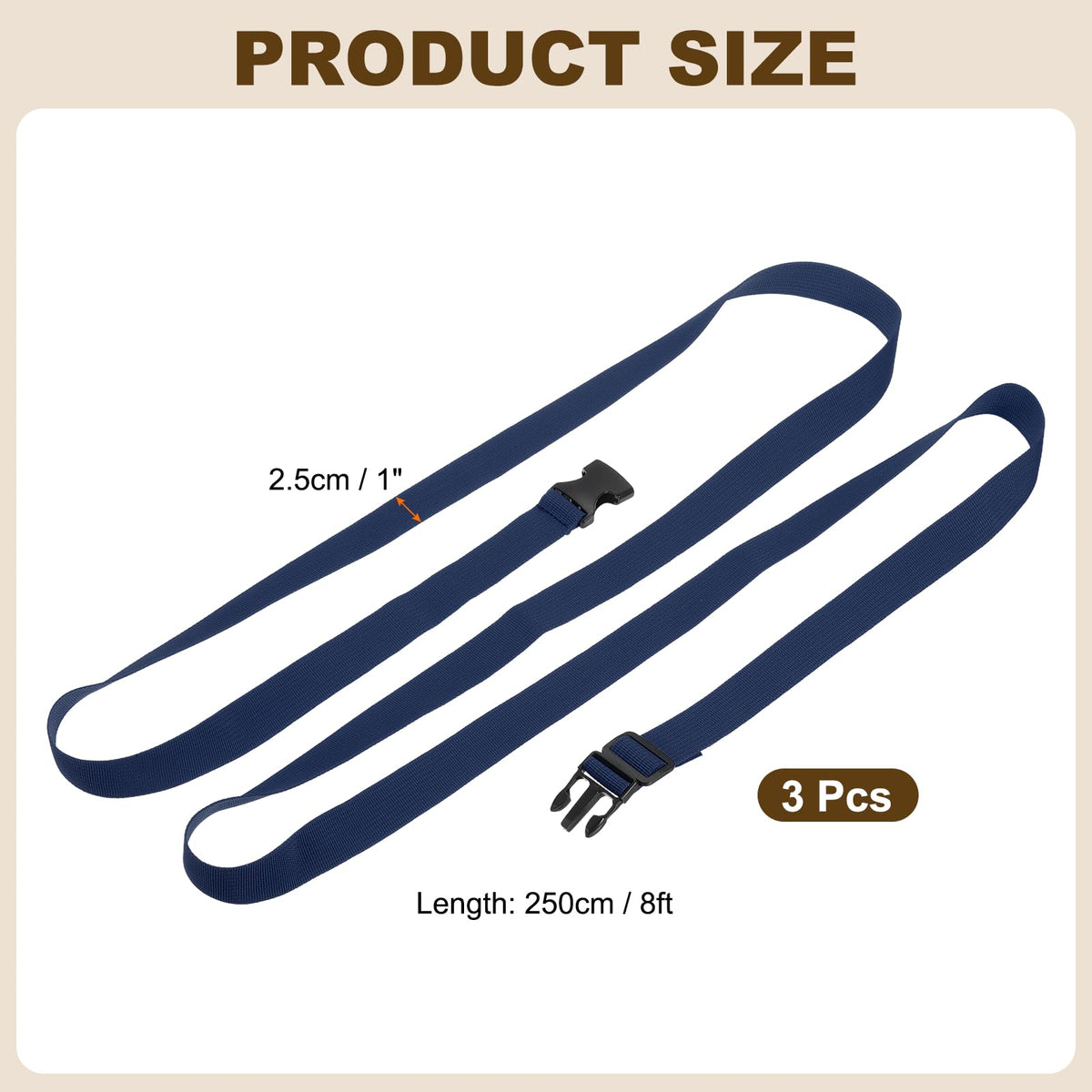 PATIKIL Utility Straps with Quick Release Buckle, (1 Inch x 8 Feet, Dark Blue) (3 Pcs) Adjustable Luggage Polyester Straps Backpack Webbing, Suit for Sleeping Bag/Camping/Hiking