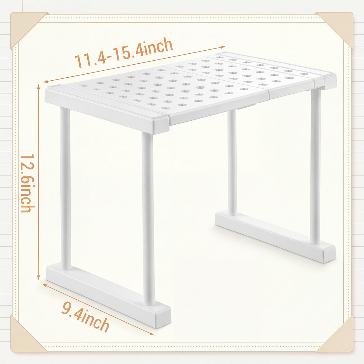 Colarr White Plastic Locker Organizer Shelf Adjustable to 11.4-15.4 Inches in Length for School Classroom Office Gym Lockers Home Storage