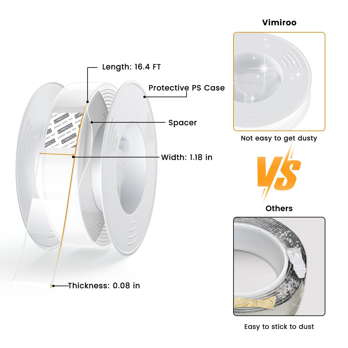 vimiroo Double Sided Tape Heavy Duty, 16.4FT Nano Tape, Extra Large Clear Mounting Tape, Removable Traceless Adhesive Tape, Strong Grip for Picture Hanging, Posters, Carpet, Wall Decor
