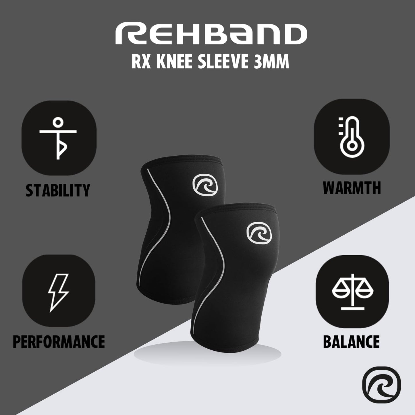 Rehband Knee Sleeve 3mm Neoprene, Lightweight Knee Brace for Endurance and Ball Sports, Unisex Compression Starter Knee-Sleeves, Breathable Running Knee Support, Colour:Black, Size:Medium