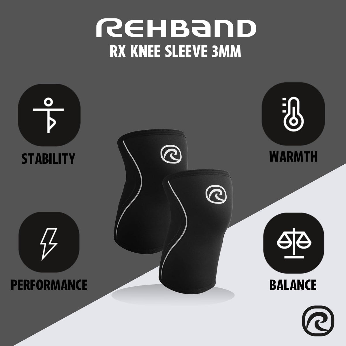 Rehband Knee Sleeve 3mm Neoprene, Lightweight Knee Brace for Endurance and Ball Sports, Unisex Compression Starter Knee-Sleeves, Breathable Running Knee Support, Colour:Black - 1 Pair, Size:Large