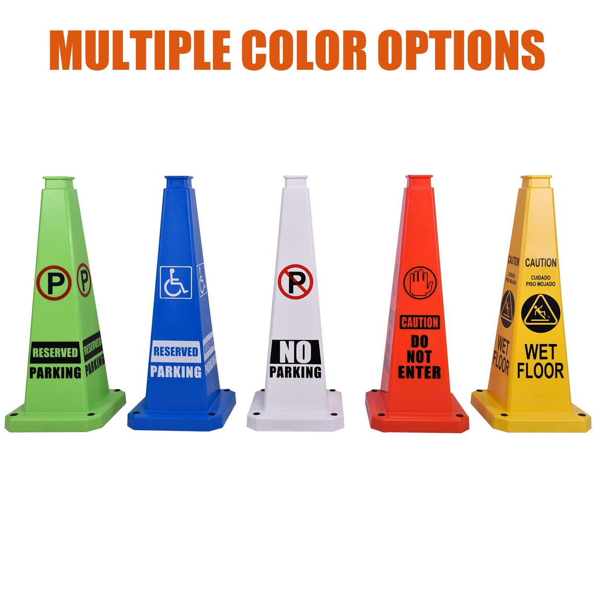 OranclUS 3 Pack 36 Inch 4-Sided Safety Cone, “Revised Parking” Green Message Cone, Extra Tall High Visibility Durable PVC Stackable Traffic Cones (3, Green-Revised Parking, 36inch Printed)