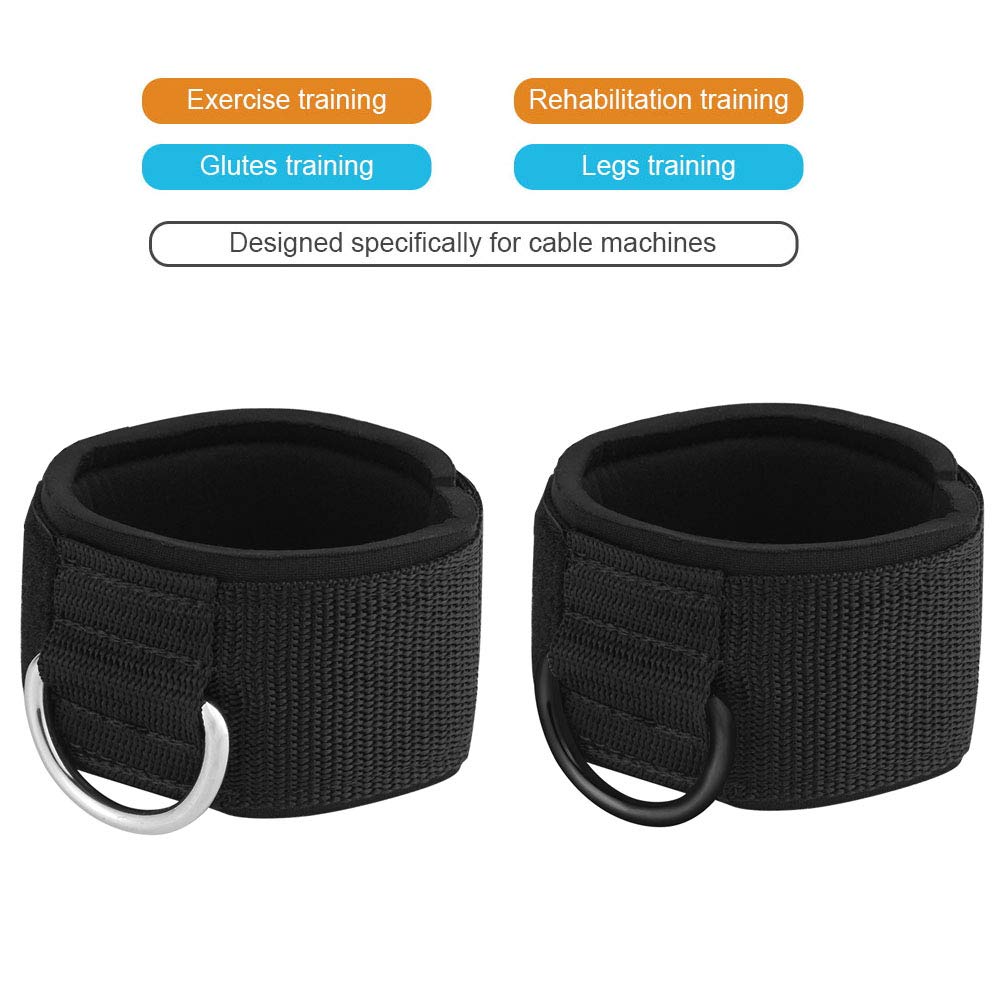 Vishusju Ankle Wrist Cuffs Neoprene Padded Straps D-Ring Glute Kickback for Cable Machines Legs Exercise Adjustable Fitness (D Ring Silver)