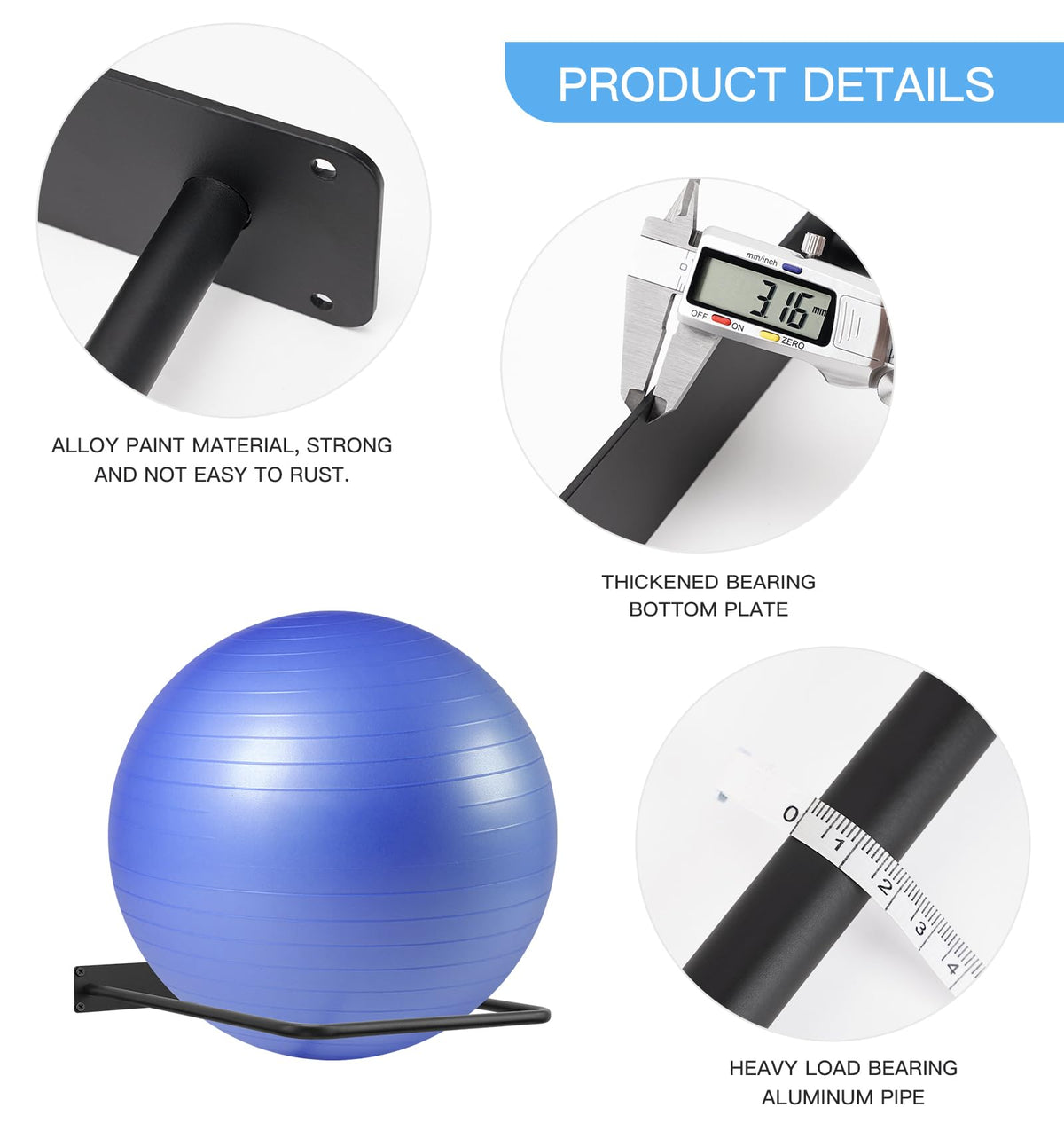XIAOPEIZHI Stability Ball Storage Rack,Holder Wall Mount, Exercise Racks for Home and Yoga Studios or Commercial Gyms,Acts as a Storage (1 Black)