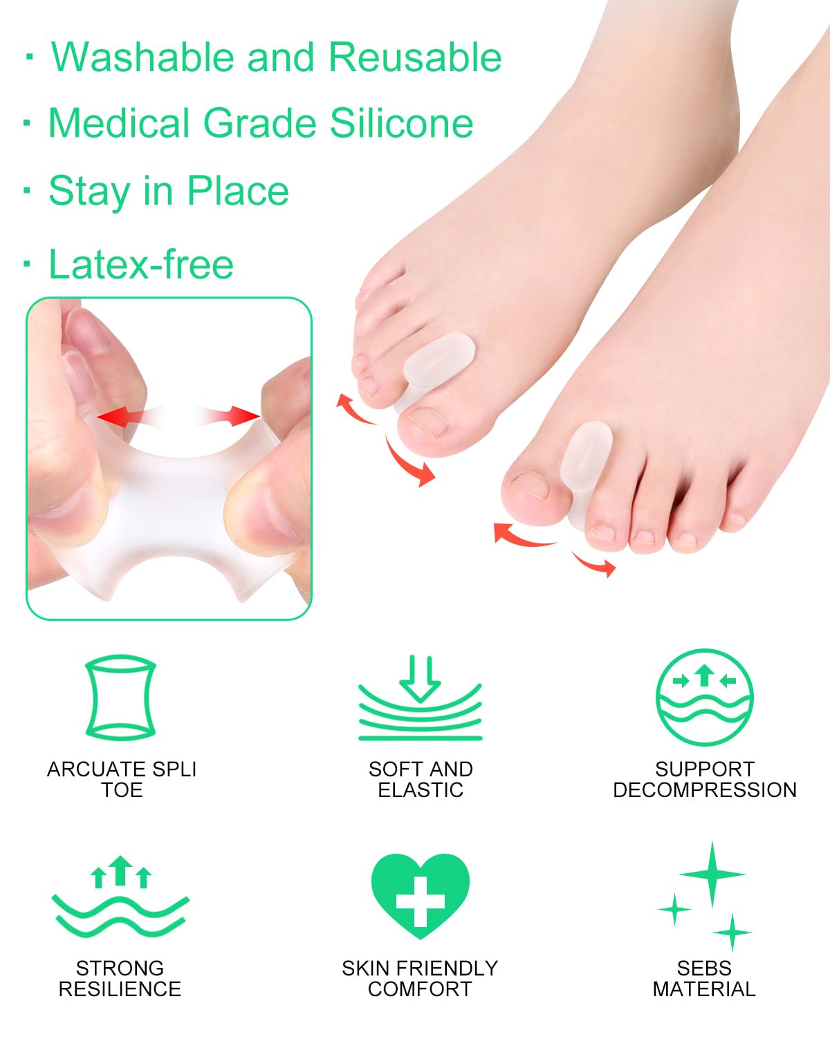 PGRODE 12 Pack Gel Toe Separators Silicone Toe Spacers for Women Men Bunion Corrector Toe Pain Relief, Toe Alignment, Soft Toe Spacer for Crooked Toes, Overlapping Toes, Hammertoe Correction (Large)