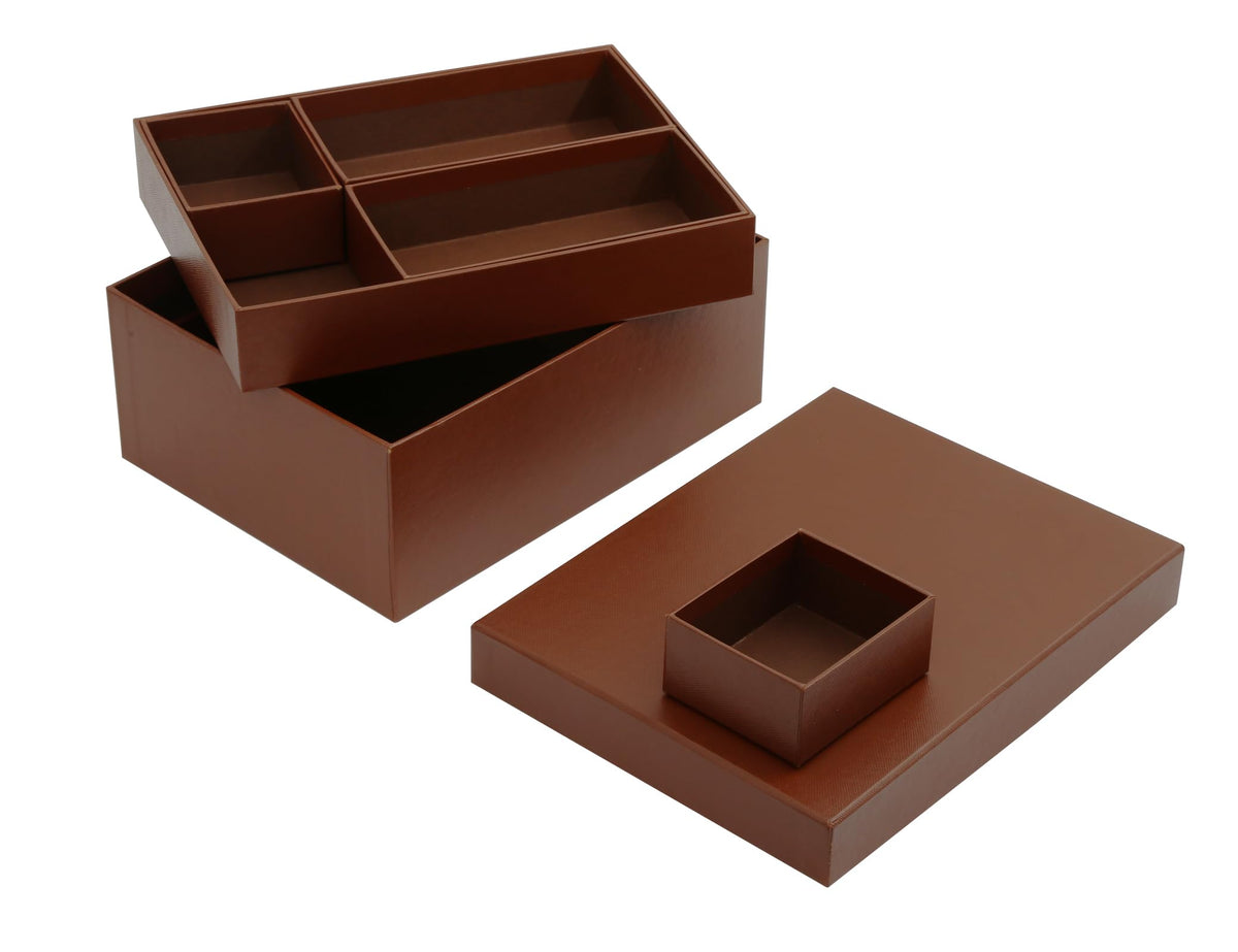 MIZFRUZZY Brown Textured Storage Box with Removable Dividers - Multi-Compartment Organizer for Jewelry, Sewing Supplies, Paperboard Keepsake box Set, Home Decor, Table Decor