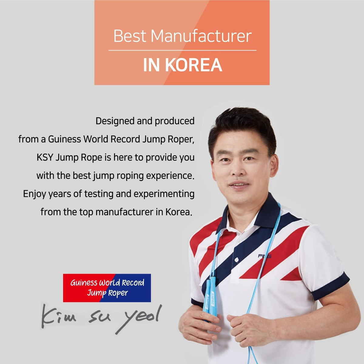 Skipping Jump Rope for Fitness Workout - Light Weight, Adjustable, Tangle Free, Excellent line control for Cardio Boxing, CrossFit, Training Exercise All Ages and Gender ( Special Luxury, KA-220, Made in Korea) (Blue-Orange)