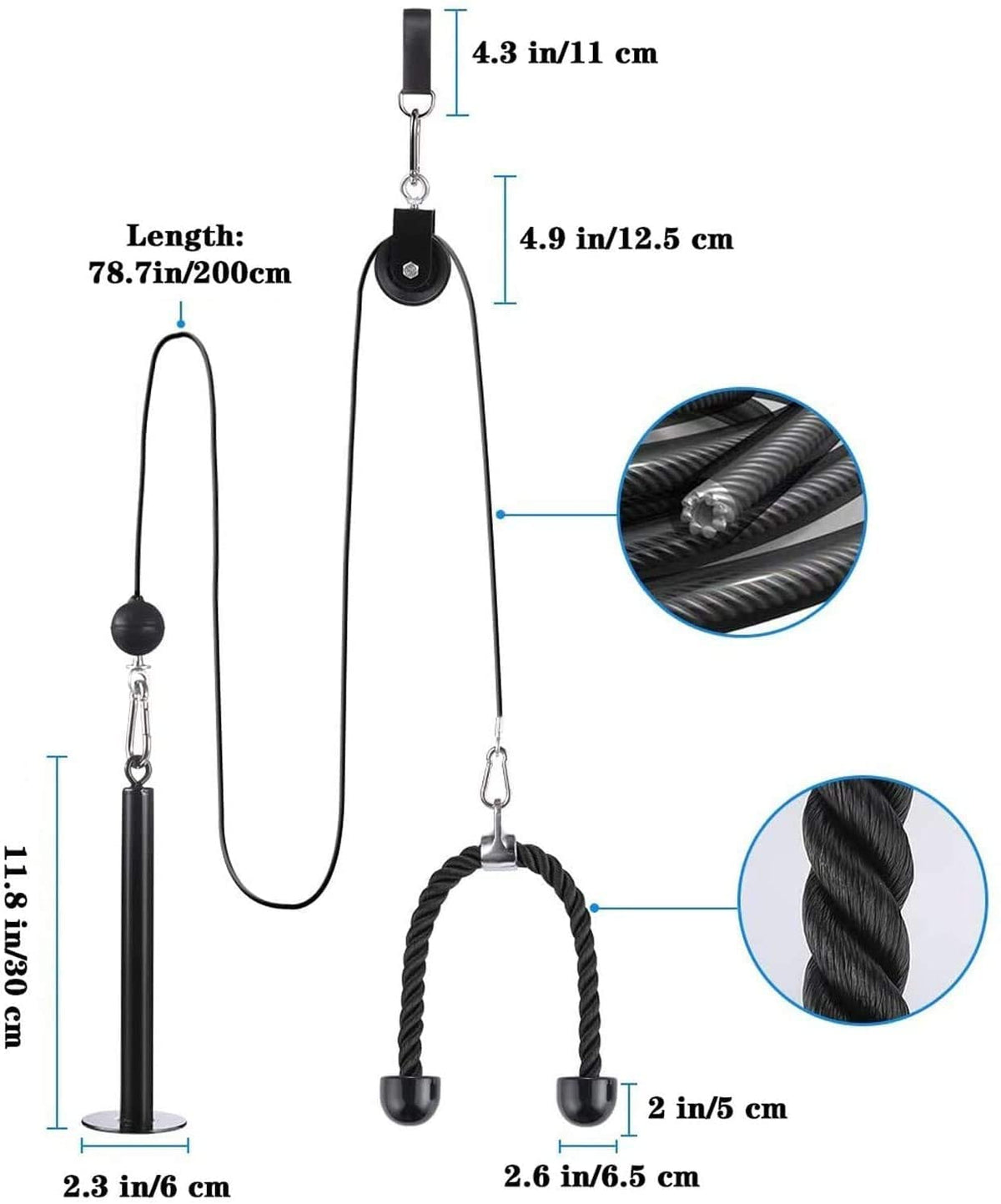 Cable Pulley System Home Gym, LAT Pull Down Weight Pulley System Gym Fitness DIY Loading Pin Weight Lifting Triceps Rope Workout Adjustable Length Pulley Cable Machine Attachments for Home Gym