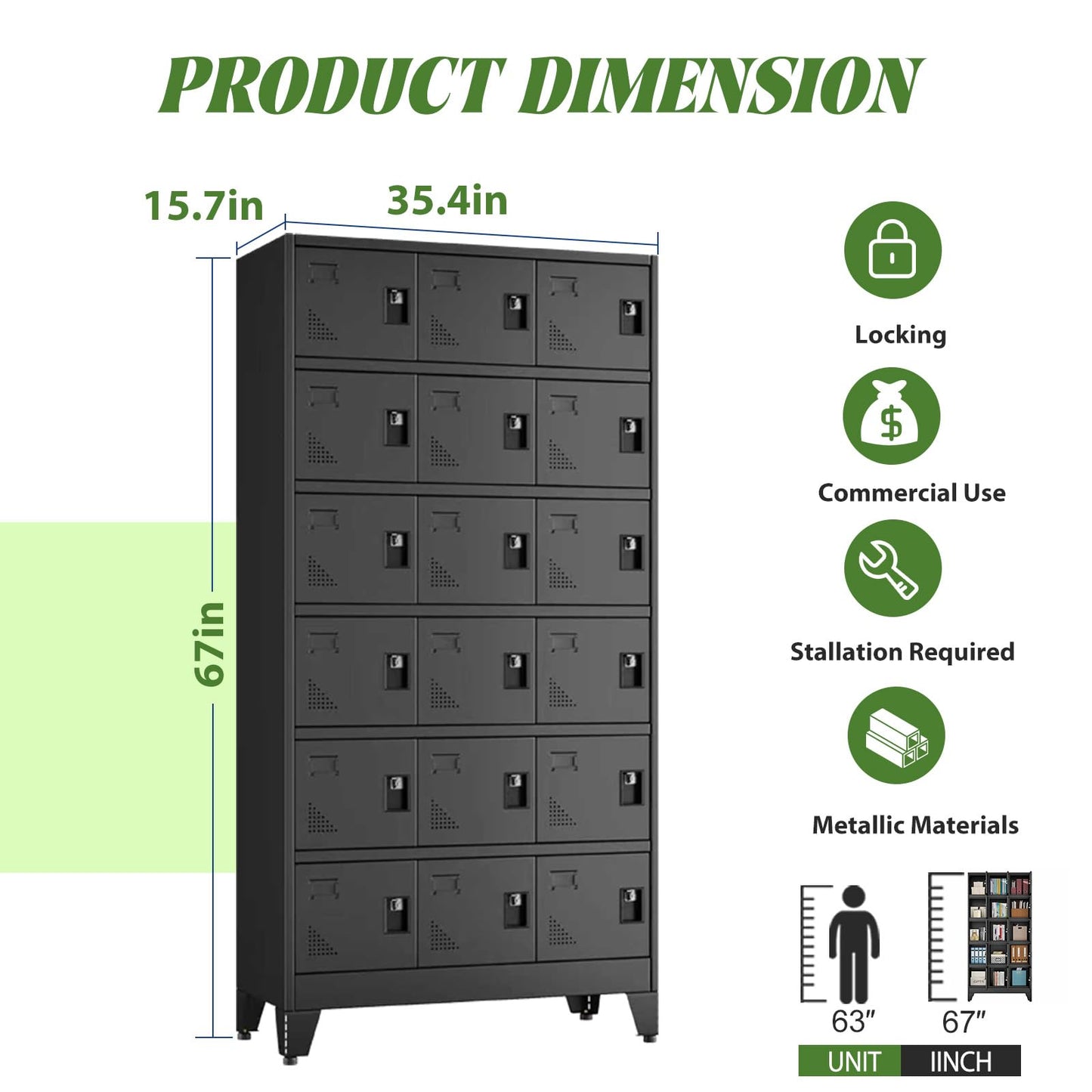 erosoei Metal Lockers for Employees, 18 Doors Metal Storage Locker with Card Slot and Ventilation Holes, Steel Employee lockers for Home Office School Gym Garage, Requires Installation