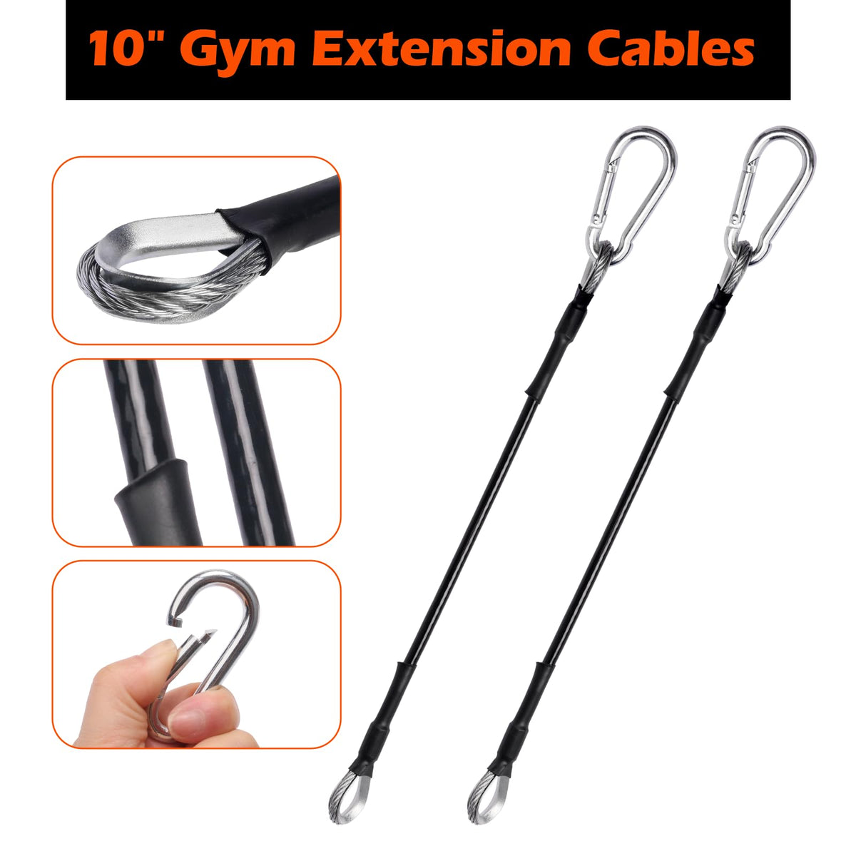 GAQUECY Gym Cable Extension, 10" Cable Machine Extension Compatible with Bowflex Home Gym Machine, Fitness Cable Extension Home Gym Cable Machine Attachment for LAT/Tricep Pull Down (2pcs)
