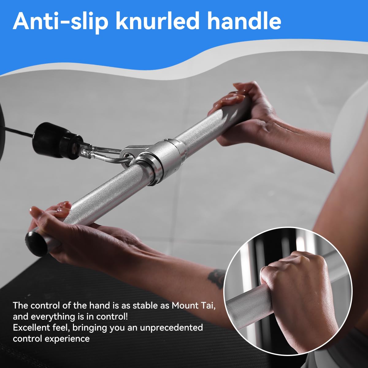 Lat Pulldown Attachments, Straight Bar Cable Attachments, Lat Pull Down Bar, Curl Pulldown Bar, Sturdy & Lightweight Aluminum, Non-Slip Grip, Full Rotation, Max Load 1000LBS