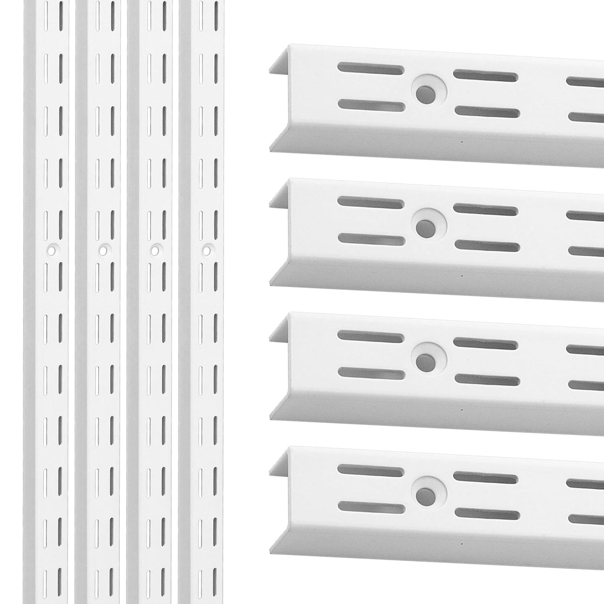 LYYUWE Twin Slot Shelf Tracks, Heavy Duty Steel Wall Mount Shelf Rails for Track Shelving System for Retail, Garage, and Home Storage (White, 48 Inch(8PC))