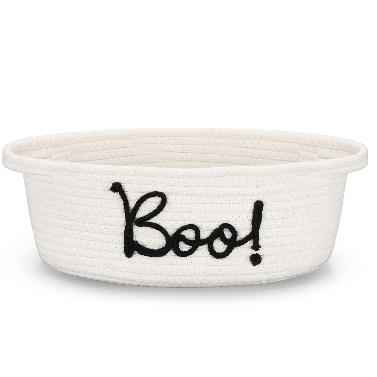 Reallnaive Halloween Boo Woven Basket Cute Storage Spooky Basket with Handle Boo Woven Trick or Treat Gift Organizer for Halloween Party Favors and Decorations Women Men(White,12 x 8 Inch)