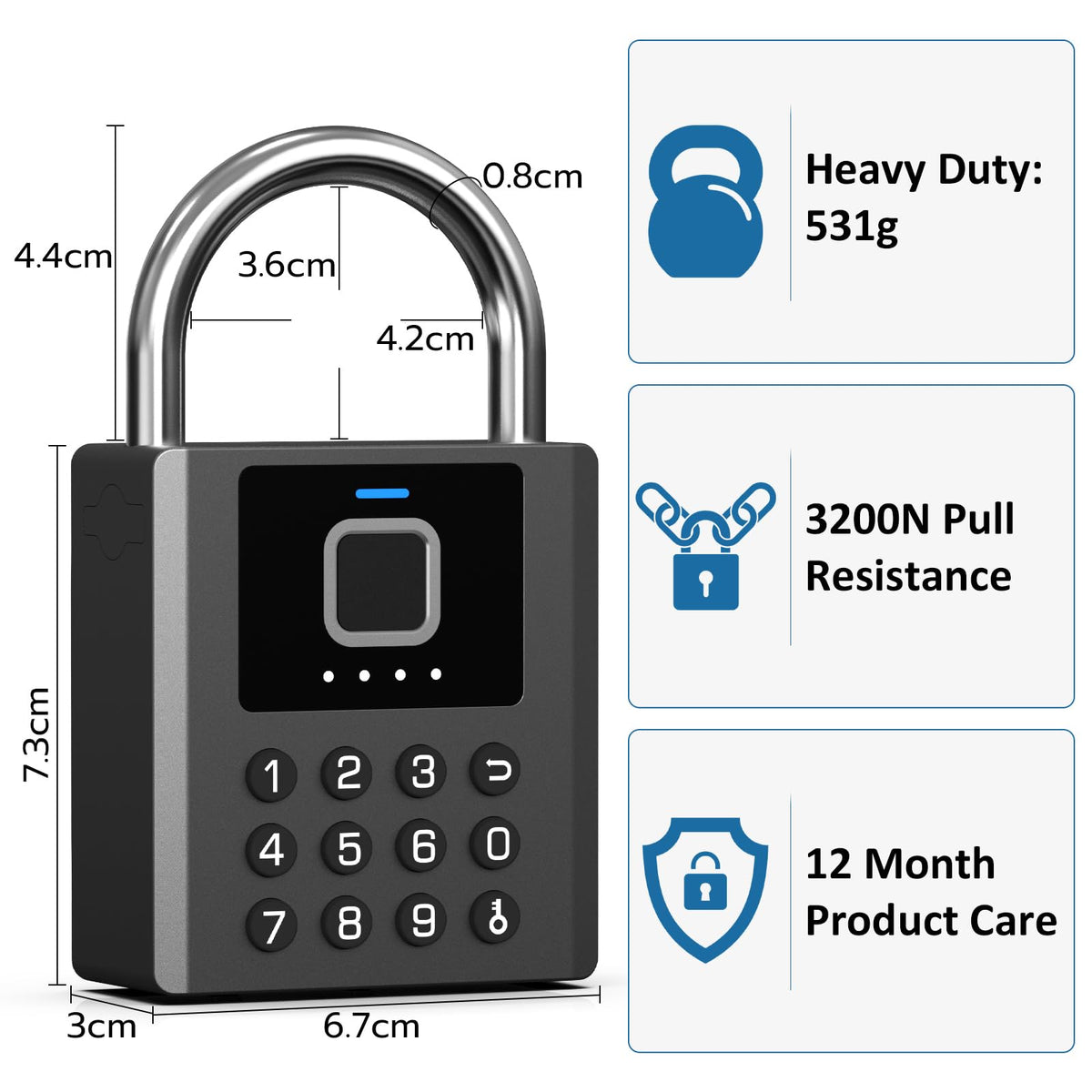 Foxlock Heavy Duty Smart Padlock with Key, Fingerprint Pad Lock with Code Keypad, Waterproof Electronic Digital Combination Lock for for Gate Outdoor Fence Storage Unit Outdoor Fence Shed Gym