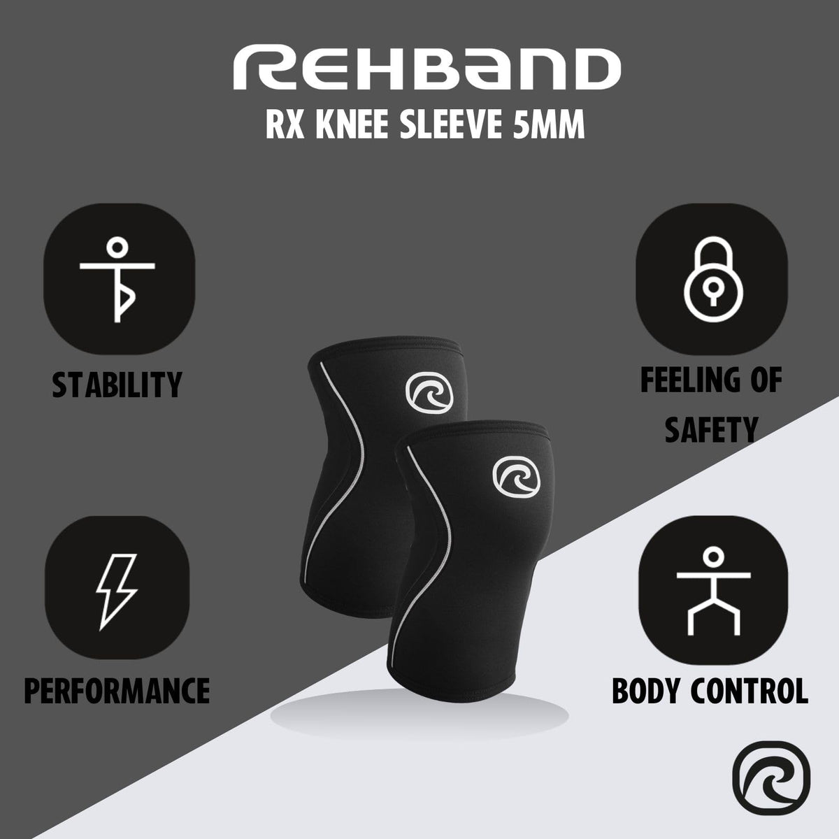 Rehband 5mm knee sleeve support for Cross Fit & heavy training, compression neoprene knee sleeve, feel stronger + more secure while workout, Colour:Black, Size:XXS