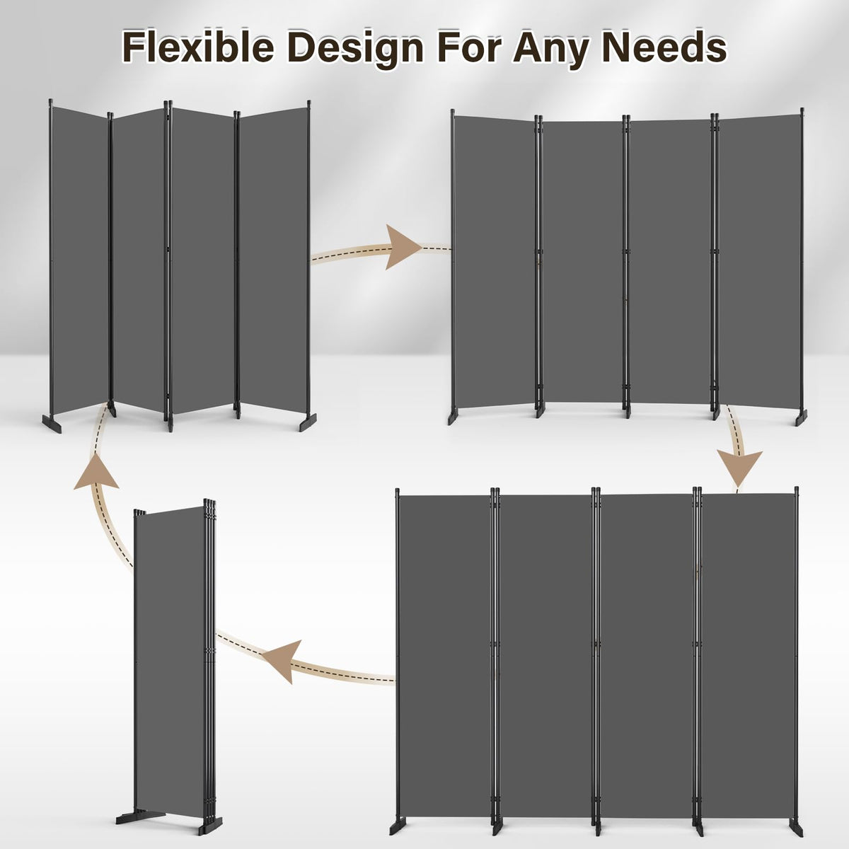AKTOP Room Divider 4 Panel, 80" W Portable Wall Divider for Room Separation, Freestanding Partition Room Dividers, Folding Room Separators Privacy Screens for Home Office Bedroom, Grey