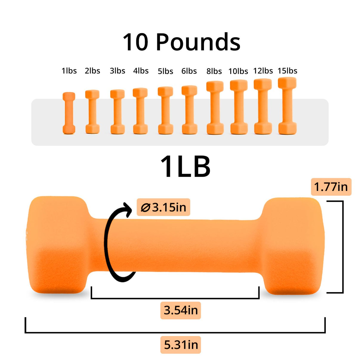 Portzon Weights Dumbbells 10 Colors Options Compatible Fitness Neoprene Dumbbell Weight Pairs with Anti-Roll Square Head Hand Weights, Exercise Free Weights for Home Gym