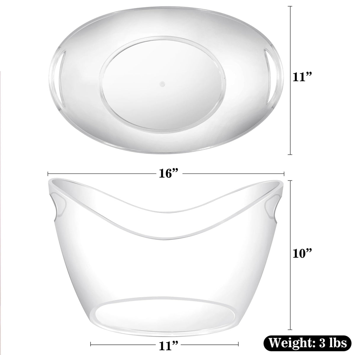 BARsics Large Clear Ice Bucket 3 Gallon(12L), Beverage Tub for Parties (2 Pack)