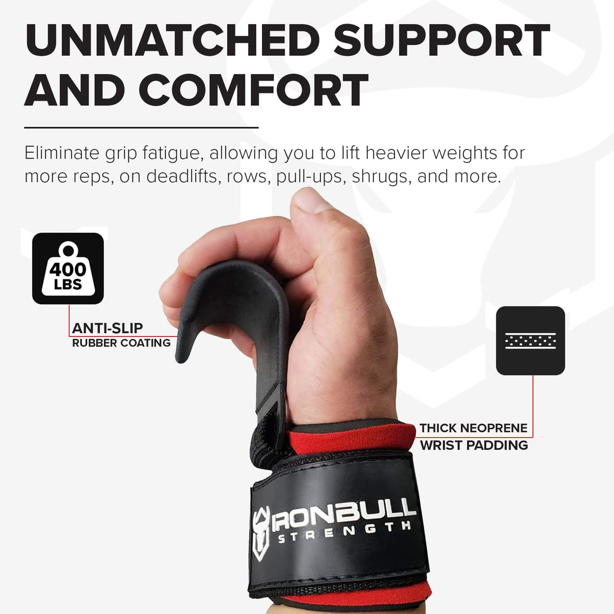 Weight Lifting Steel Hooks (Pair) – Heavy Duty Lifting Wrist Straps - Deadlift Straps for Powerlifting- Thick Padded Workout Hook – Weightlifting Gloves for Heavy Lifting (Black)