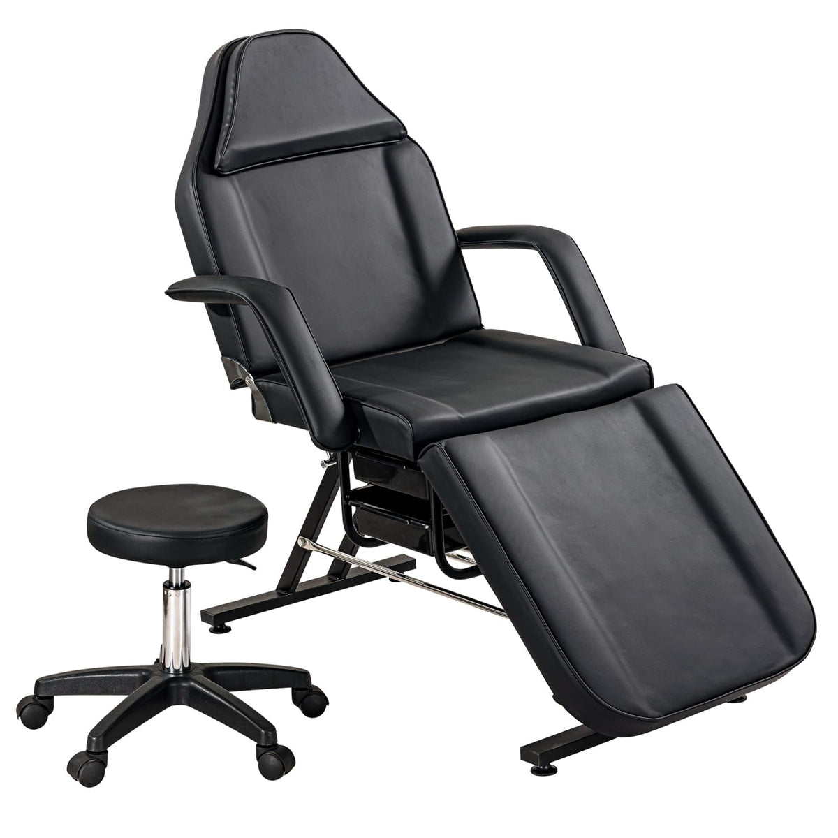 Massage Salon Tattoo Chair with Two Trays Esthetician Bed Hydraulic Stool Multi-Purpose 3-Section Facial Bed Table Adjustable Beauty Barber Spa Equipment Black