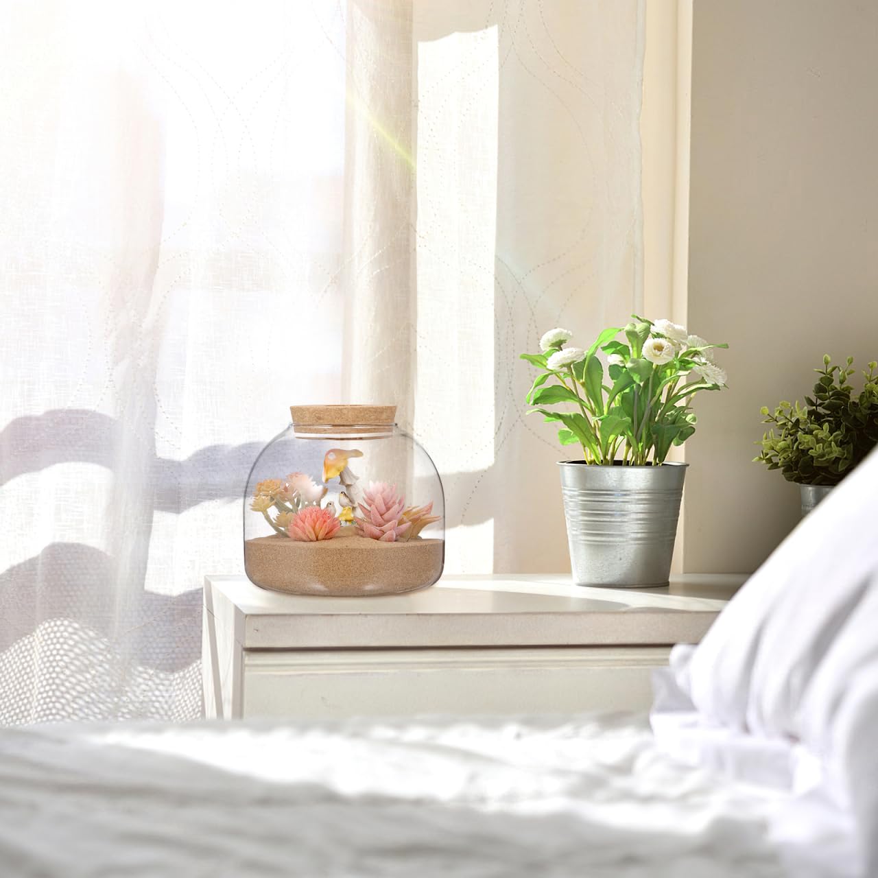 iplusmile Glass Plant Terrarium Jar, Tabletop Succulent Bubble Planter with Cork Lid, Open Mouth Round Fish Bowl Vase Sealed Glass Bottles Vial for Home Decor