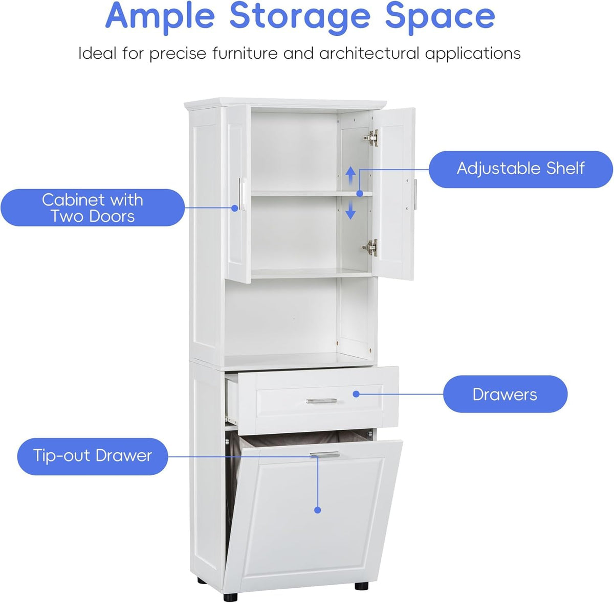 Virubi Tall Bathroom Cabinet with Storage, Wood Tall Bathroom Storage Cabinet with Adjustable Shelves, Freestanding (White)