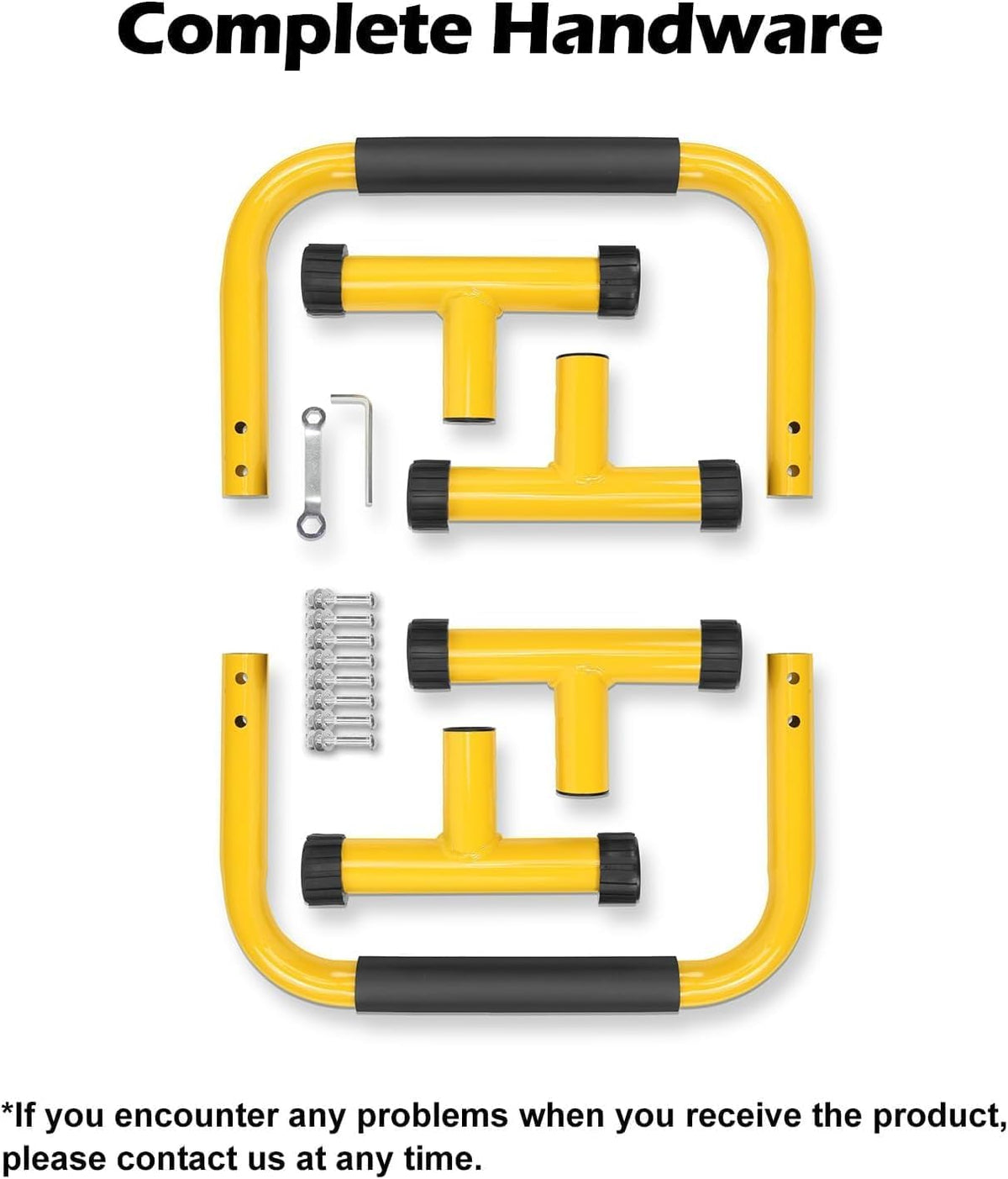 TABEKE Push Up Bar, 14'' High Steel Parallettes & Dip Bar with Full Coverage Foam Handle, Heavy-Duty Calisthenics Parallel Bars for L-Sit, Dips, Home Gym Strength Training Workout (Yellow)