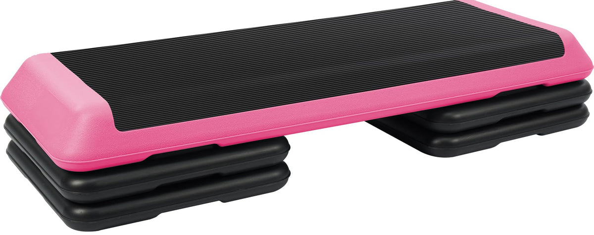 Fitvids 43''x 16'' Adjustable High Step Aerobic Step Platform with 4 Stackable Risers, Workout Step Platform for Exercise at Home, Stepper with Non-Slip Surface for Fitness Training, Cardio Strength, Pink