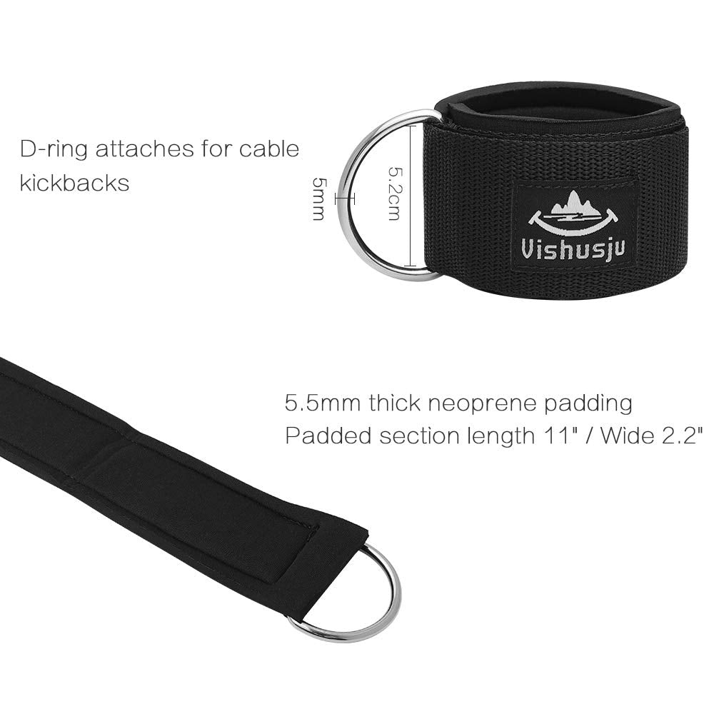 Vishusju Ankle Straps Wrist Cuffs 5.5mm Neoprene Padded Large D-Ring for Cable Machines Fitness Legs Exercise Attachment Adjustable (Black)