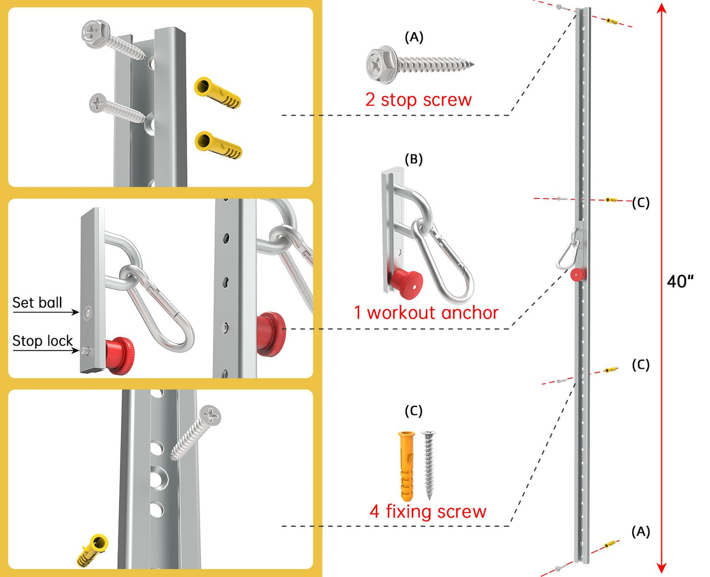 Adjustable Resistance Band Wall Anchor with Automatic Locking Function 80"， Wall Station Anchor for Resistance Bands,Resistance Band Wall Mount System