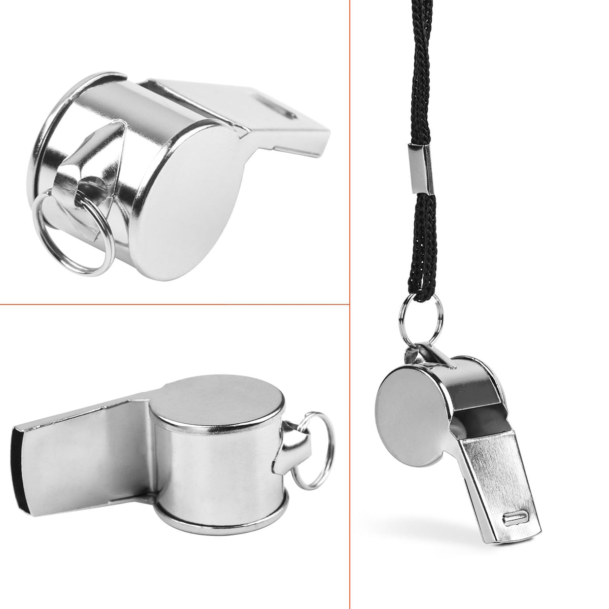 Hipat 24-Pack Stainless Steel Whistles with Lanyards - Loud, Clear Sound for Coaches, Referees, Survival Kits & Outdoor Safety