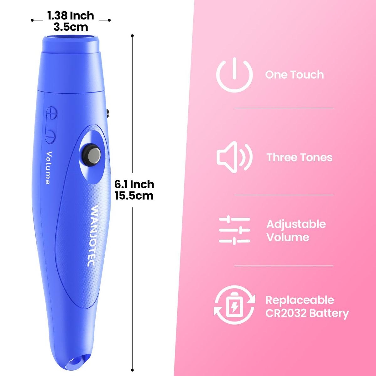 WANJOTEC Electronic Whistle for Teacher Coache, 3 Tones Adjustable 130db Loudest High Volume Handheld Emergency Electric Whistles for Referee, P.E.Outdoor Sports Whistles with Lanyard (Blue+Black)