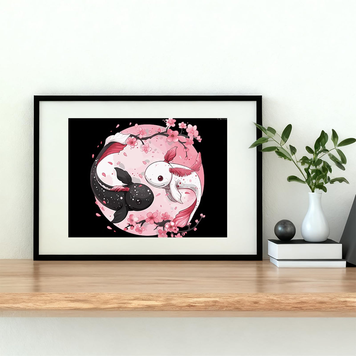 Cute Axolotl Yin and Yang Flowers Diamond Painting Kits for Adults 5D Diamond Art Kit DIY Round Full Drill Art Craft for Home Wall Decor 12x16 inch