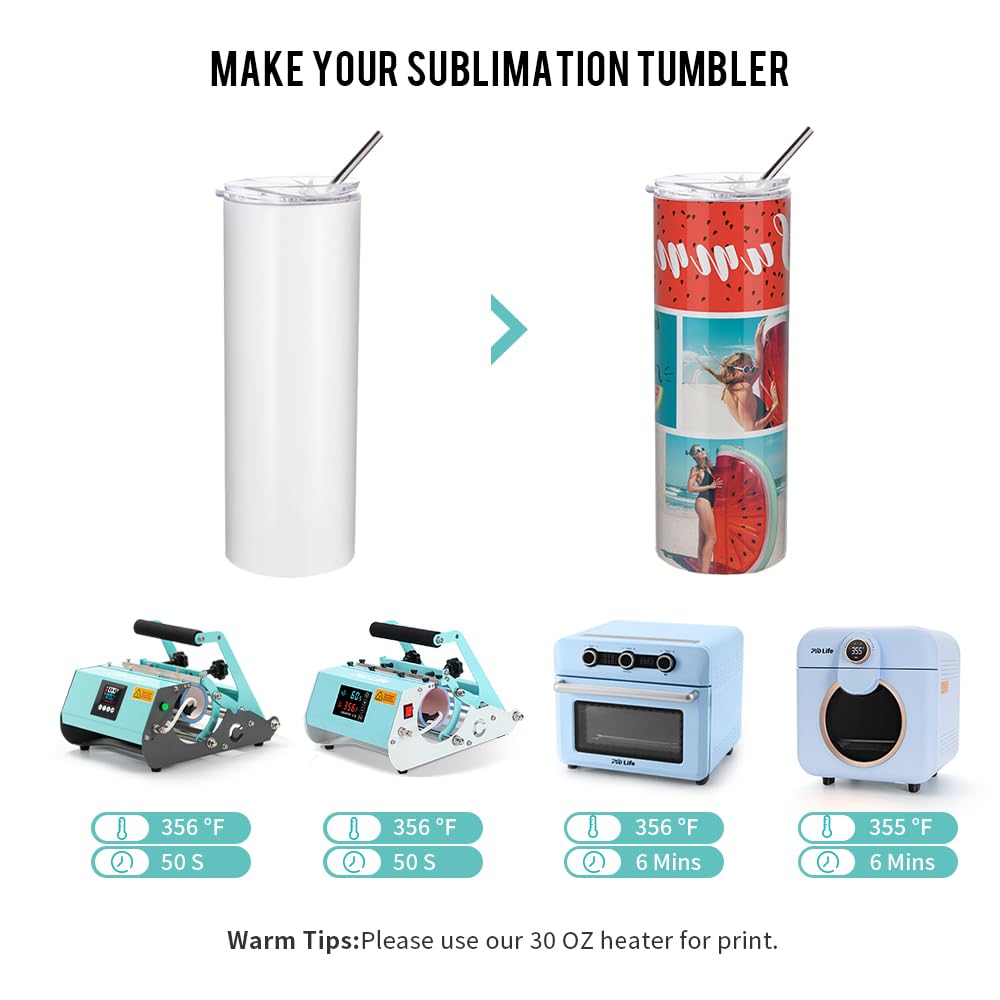 PYD Life 12 Pack Sublimation Tumblers Blanks Skinny White 20 OZ Straight Bulk Stainless Steel Cups with Metal Straw and Lid for Tumbler Heat Press Machine Sublimation Print