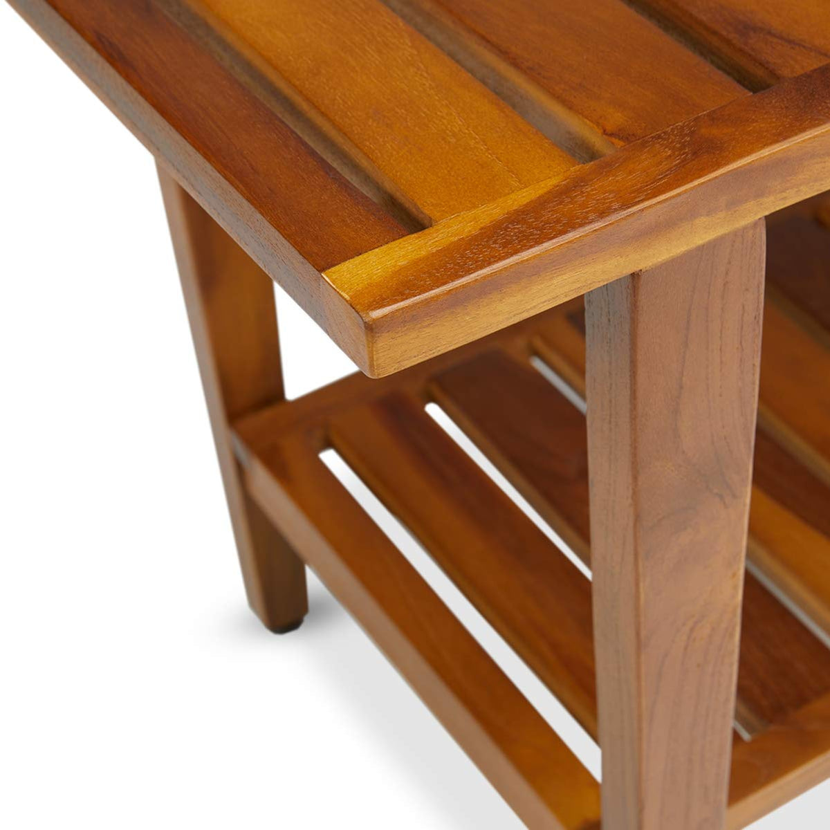 TeakCraft Teak Shower Bench with Shelf 30 inch Wood Spa & Shower Stool - Fully Assembled, The Liv