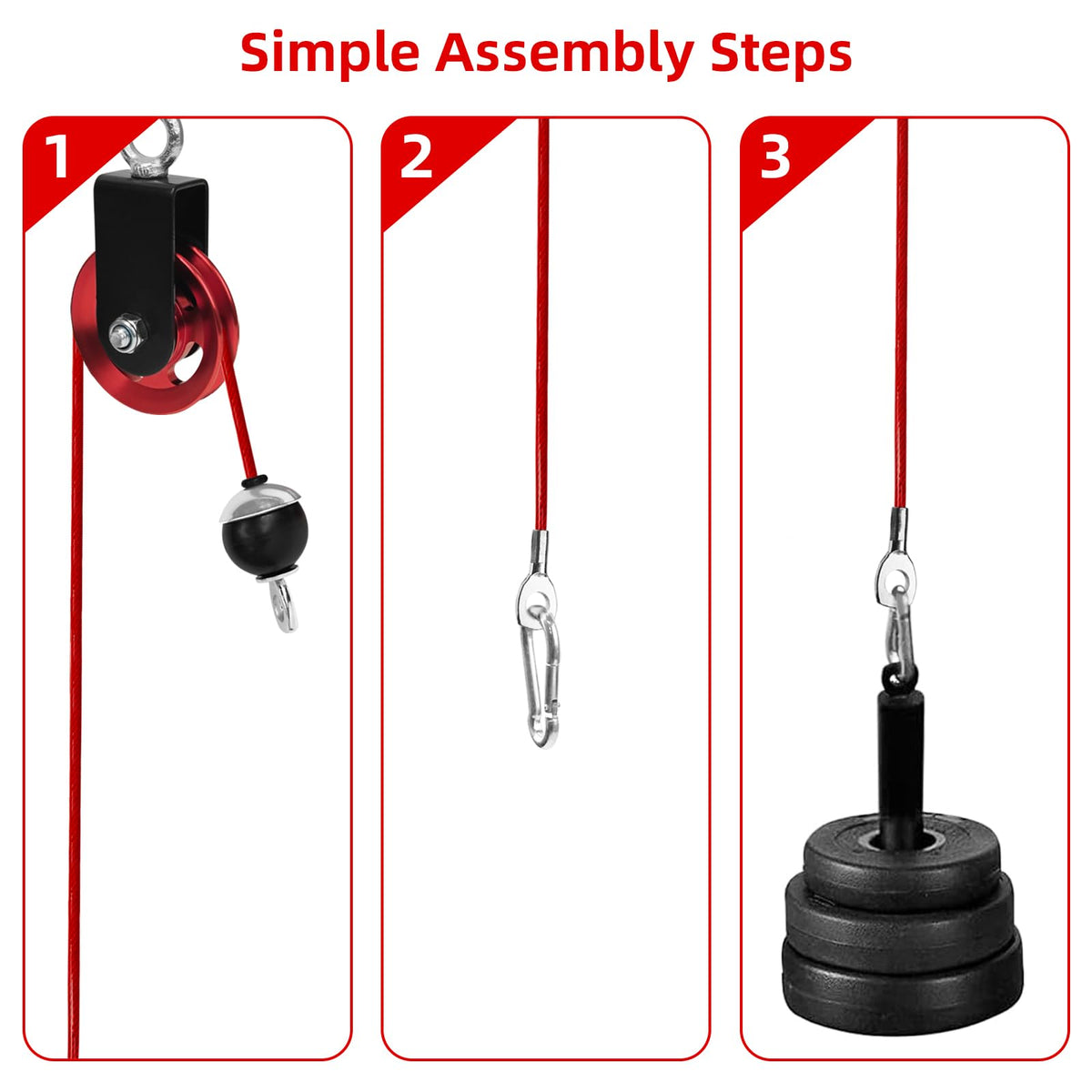 Topfinder Replacement Cables for Home Gym, Fitness Pulley Cable, Weight Machine Replacement Cable with Stopper Ball (Red Fixed Length, 98 inch)