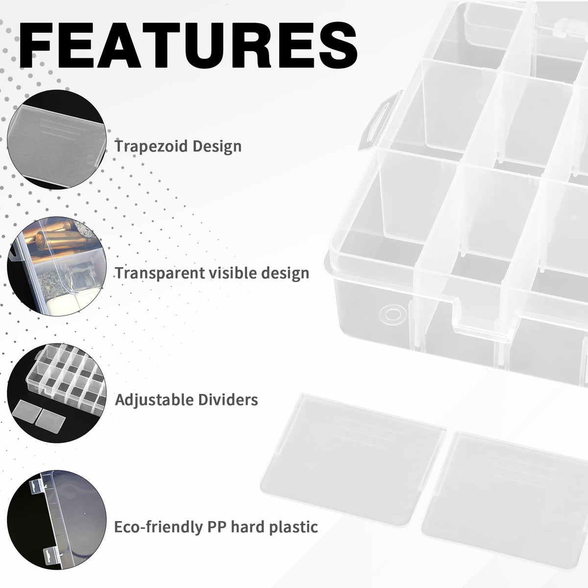 OALCQ 36 Grids 2 Pcs Bead Organizer and Storage Tackle Box for Rock Collection, Washi Tape, Small Items - Plastic Container