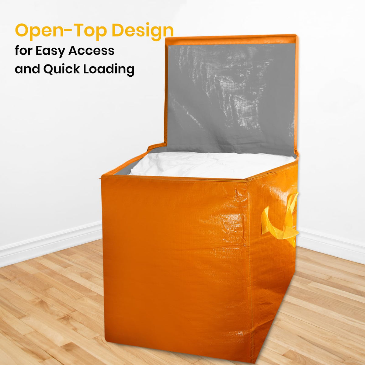 Kiolnoy 2 Pack 55-Gallon Heavy Duty Moving Bags, Large Storage Totes with Zipper, Alternative to Moving Boxes for Storage, Seasonal Clothes, Student Moving, College Dorm (Orange)