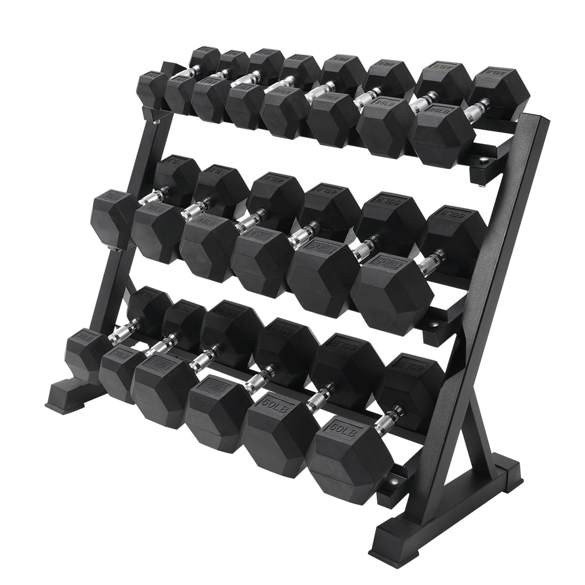 RITFIT Rubber Hex Dumbbells Set with Rack, 180-780LB Heavy-Duty Cast Iron Core, Knurled Chrome Handle, Space-Saving Storage Rack for Home Gym Strength Training
