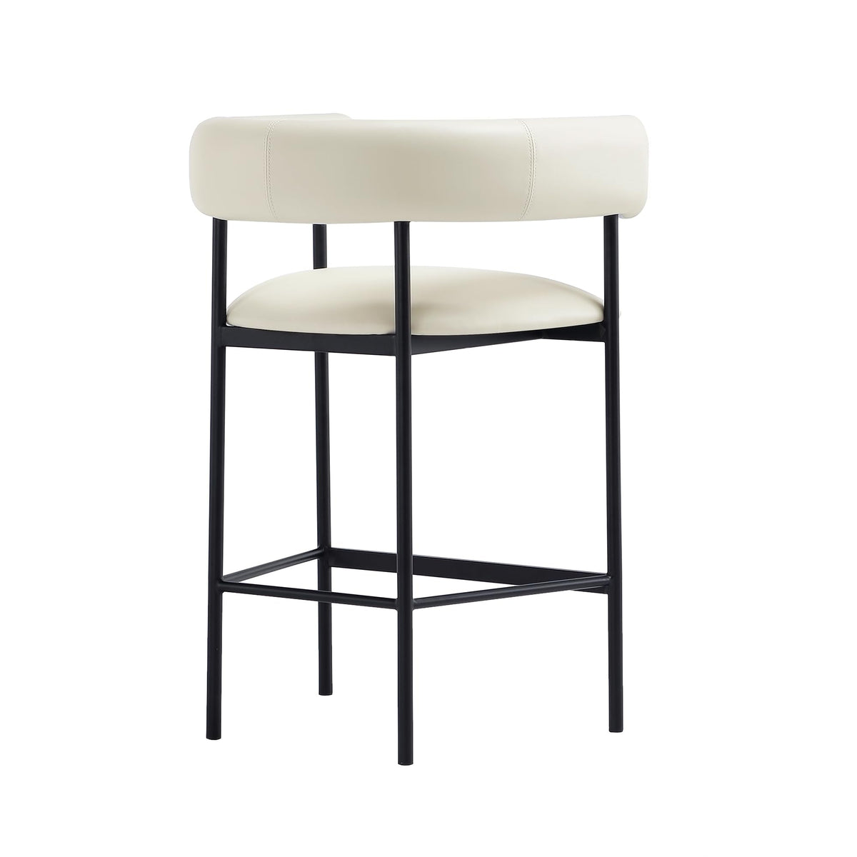 Manhattan Comfort Onda Counter Height Stools for Kitchen and Dining Room, Upholstered in Vegan Leather, Island Chairs with Metal Frame, Wraparound Design, Fully Assembled Furniture, Ivory