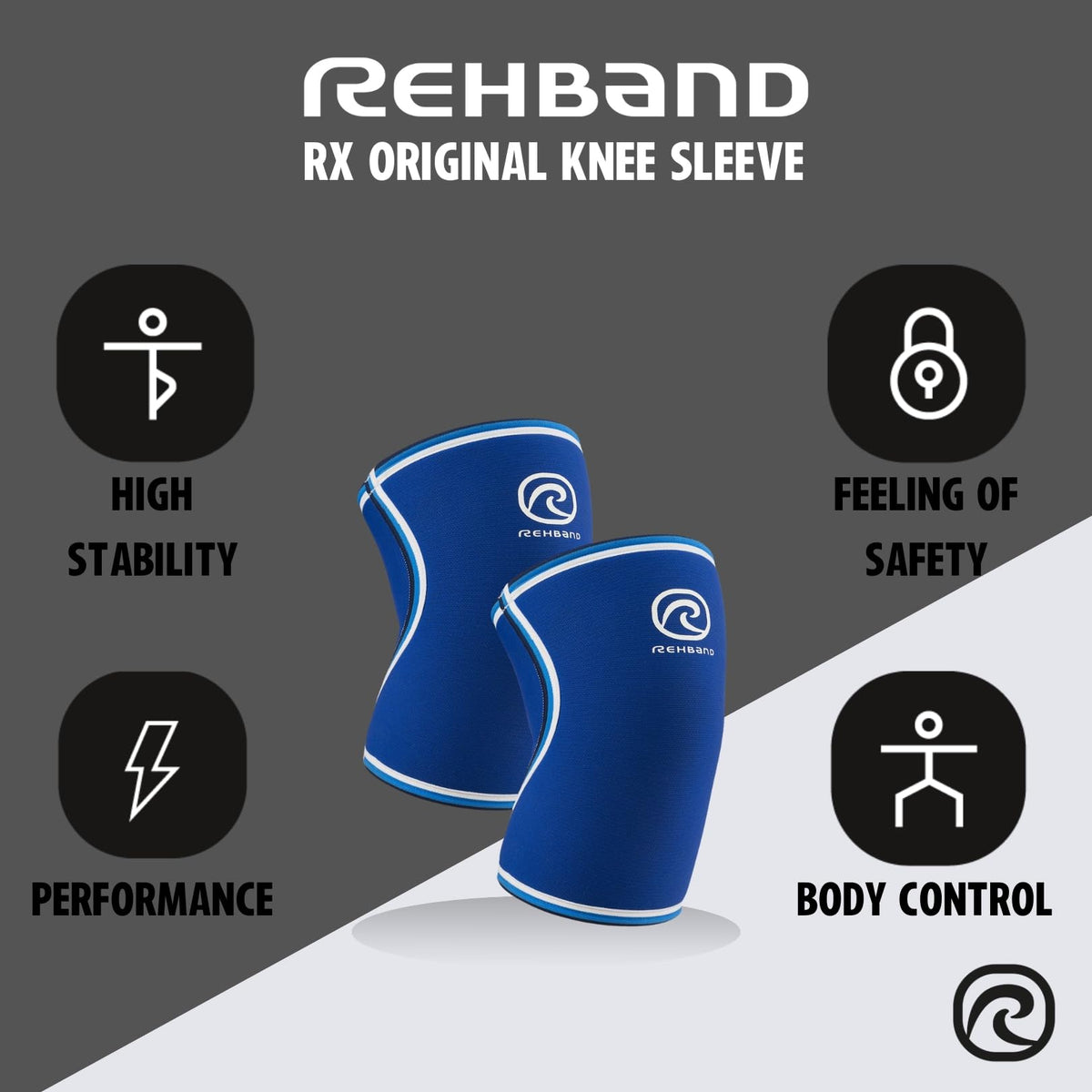 Rehband Classic Knee Sleeve for Strength Training - 7mm Neoprene Knee Brace Competition, Weightlifting, Flexible & Non-Slip Knee Support for Men & Women with anatomic shape, Colour:Blue - 1 Pair, Size:Large