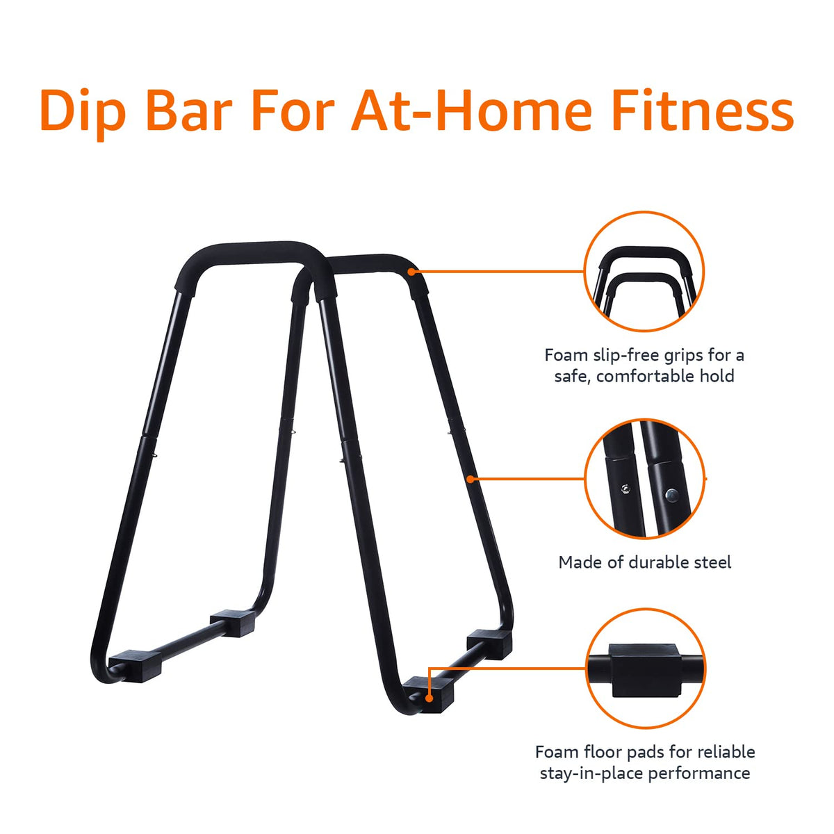 Amazon Basics Dip Bar Station, Portable Strength Training Stand for Tricep Dips & Calisthenics, Home Gym, 661 lb Weight Capacity, Black